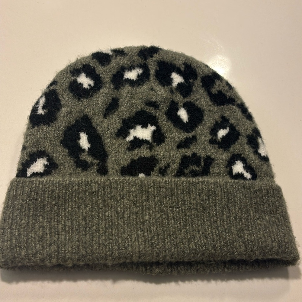 Green leopard beanie